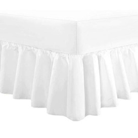 LinenZone Extra Deep Fitted Frilled Valance Bed Sheet Easy Care 18 Colours, Single - White