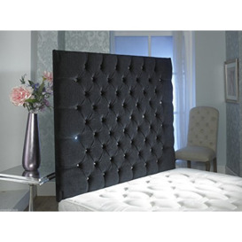 CROWNBEDSUK CHESTERFIELD WALL HEADBOARD CHENILLE IN 2ft6,3ft,4ft,4ft6,5ft,6ft 36'' OR 44 '' HEIGHT MATCHING BUTTONS (4FT6 DOUBLE 36'', Black)