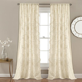 Lush Decor, Ivory Ruffle Diamond Curtains Textured Window Panel Set for Living, Dining Room, Bedroom (Pair), 84” x 54, 2 Count