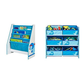 Dinosaurs Kids Sling Bookcase Bedroom Storage With 6 Bins By Hellohome