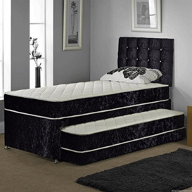 Sleep Factory SINGLE TRUNDLE GUEST BED 3 IN 1 WITH UNDER BED PULL OUT BED WITH 2 MATTRESSES AND HEADBOARD (Silver)
