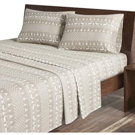 "Woolrich Flannel 100% Cotton Sheet Set Warm Soft Bed Sheets with 14"" Elastic Pocket, Cabin Lifestyle, Cold Season Cozy Bedding Set, Matching Pillow Case, Queen, Tan Winter Frost, 4 Piece"