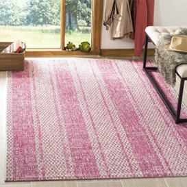 SAFAVIEH Contemporary Rug for Indoor & Outdoor - Courtyard Collection, Short Pile, in Light Grey and Fuchsia color, 122 X 170 cm