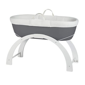 Shnuggle Dreami Moses Basket and Stand - Bedside Crib Sleeper with 3 positions - Breathable airflow covers - Modern Curve Stand - Slate Grey and White Stand