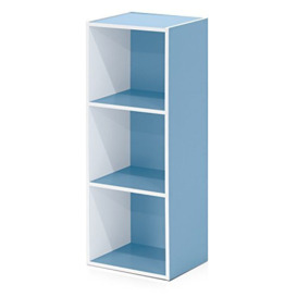 Furinno Luder 3-Tier Open Shelf Bookcase, White/Light Blue