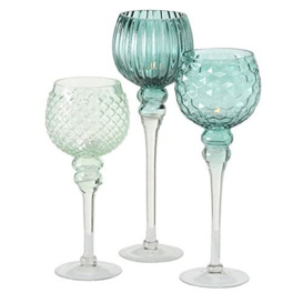Boltze Manou 7057500 Lantern Set of 3 (Green, Decorative Glasses for Candles/Christmas Decoration, Candle Holder Heights 30 cm / 40 cm / 35 cm, Round Shape)