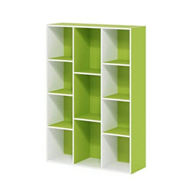 Furinno Luder 11-Cube Reversible Open Shelf Bookcase, White/Green 11107WH/GR