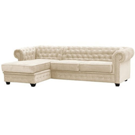 Chesterfield Style Corner Sofa Set 3+2 Seater Armchair Cream Fabric (Left hand Corner)