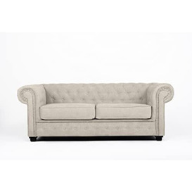 Chesterfield Style Corner Sofa Set 3+2 Seater Armchair Cream Fabric (2 Seater)