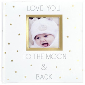 Malden Int Designs 2 Up 4x6 Baby Photo Album with Memo Writing Area Love You to The Moon and Back Printed Paper Cover Book Bound White