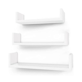 SONGMICS wall shelf, set of 3, floating shelf, 30/35/40 cm, shelf for wall mounting, load up to 15 kg each, for living room, study, bathroom, kitchen, white LWS40WT, wood