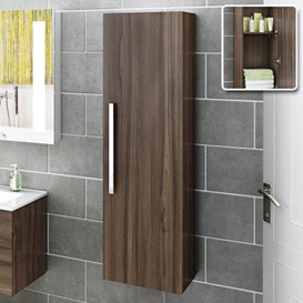 VeeBath Tall Walnut Bathroom Furniture Wall Hung Modern Cupboard Cabinet Storage Unit - 1200mm