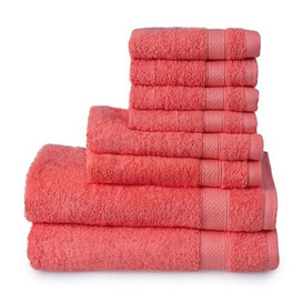 Welhome Basic 100% Cotton Towel (Coral) - 8 Piece Set - Quick Dry - Absorbent - Soft - 434 GSM - Machine Washable - 2 Bath - 2 Hand - 4 Wash Towels
