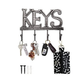 Comfify Key Holder - Keys - Wall Mounted Key Hook - Rustic Western Cast Iron Key Hanger - Decorative Key Organizer Rack with 4 Hooks - with Screws and Anchors - Silver with Black