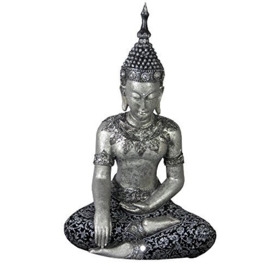 Sassy Home Silver and Black Meditation Sitting Buddha Ornament