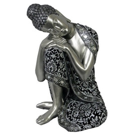 Sassy Home Silver and Black Left Hand Facing Sitting Buddha Ornament