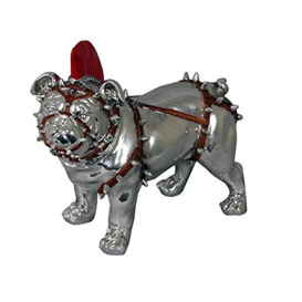 Silver Standing Punk British Bulldog Ornament with Red Mohawk and Spike Body Harness