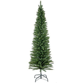 Mr Crimbo 6ft (180cm) Green Artificial Pencil Christmas Tree Tall Thin Slim Xmas Pine Tree, 555 Branch Tips, Folding Metal Base