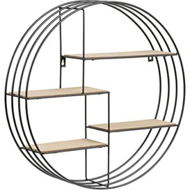 AC Design Furniture Nadine Round Wall Shelf with 4 Shelves in Black Metal, Small Wall Decor, Black Floating Shelf, Hanging Shelf in Industrial style, H: 45 x W: 45 x D: 10 cm