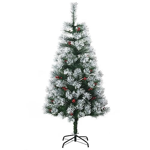 HOMCOM Indoor Christmas Tree Artificial Berry Xmas Decoration with Metal Stand and 184 Tips (5FT(150CM))