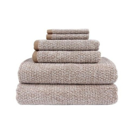 Everplush Diamond Jacquard 6 Pieces Bath Towel Set, Khaki