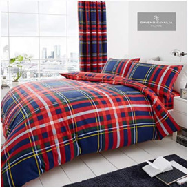 Gaveno Cavailia Luxury NEWTON TARTAN CHECK Bed Set with Duvet Cover and Pillow Case, Polyester-Cotton, Navy, Super-King,11134787