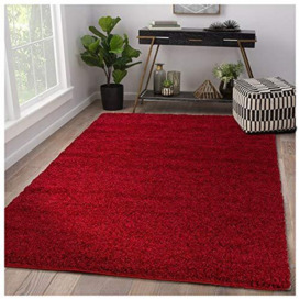 A2Z Rug-Shaggy Plain Rug Fluffy Living Room Bedroom Carpets-300x400cm-9'10''x13'1''ft Red-Soft 5 cm Pile Thickness Modern-Dorm Home Children's Floor Area Rugs