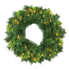 SHATCHI 55cm Wreath Pre Lit with Various Tips Christmas Fireplace Home Wall Door Decorations Outdoor Battery Box Indoor, 20 Warm White LED Lights, Green