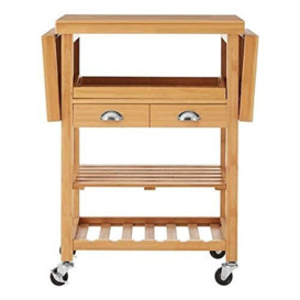 Premier Housewares Kitchen Trolley on Wheels Wooden Kitchen Trolleys with Wheels Drinks Trolley Kitchen Cart with Table Top Storage Drawers 40 x 125 x 90