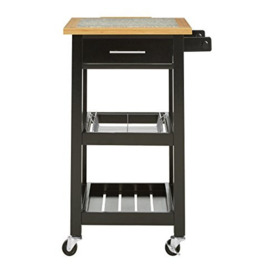 Premier Housewares Kitchen Trolley, Granite Top, Pinewood Frame, 92 x 54 x 50 cm, Wood, Black, 50 x 54 x 92 cm