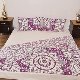 "Indian Purple White Urban Floral Bloom Outfitters Tapestry Wall Hanging Mandala Throw Bedspread Gypsy Cover Boho Queen Double Duvet Doona & 2 Pillow Case Set 100% Cotton 92"" x 84"" …"