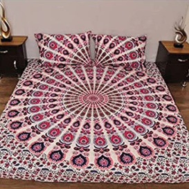"Indian Pink Blue White Urban Floral Outfitters Tapestry Wall Hanging Mandala Throw Bedspread Gypsy Cover Boho Queen Double Duvet Doona & 2 Pillow Case Set 100% Cotton 92"" x 84"" …"