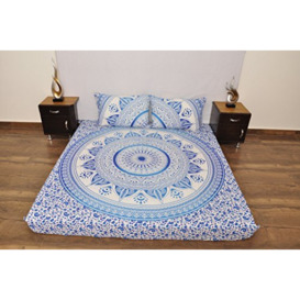 "Indian Blue White Urban Aztec Outfitters Tapestry Wall Hanging Mandala Throw Bedspread Gypsy Cover Boho Queen Double Duvet Doona & 2 Pillow Case Set 100% Cotton 92"" x 84"" …"