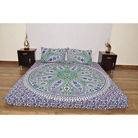 "Indian Turquoise Blue Urban Paisley Outfitters Tapestry Wall Hanging Mandala Throw Bedspread Gypsy Cover Boho Queen Double Duvet Doona & 2 Pillow Case Set 100% Cotton 92"" x 84"" …"