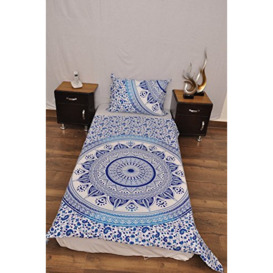 "Indian Blue White Urban Aztec Outfitters Tapestry Wall Hanging Mandala Throw Bedspread Gypsy Cover Boho Single Twin Duvet Doona & 1 Pillow Case Set 100% Cotton 80"" x 54"" …"