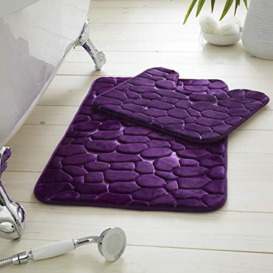 GC GAVENO CAVAILIA 2 Piece Memory Foam Bathroom Mat - Highly Water Absorbent & Fast Drying Bath Mat Non Slip - Waterproof & Anti Slip Backing Toilet Rugs - Purple