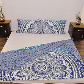 "Indian Blue White Urban Ombre Outfitters Tapestry Wall Hanging Mandala Throw Bedspread Gypsy Cover Boho Queen Double Duvet Doona & 2 Pillow Case Set 100% Cotton 92"" x 84"" …"