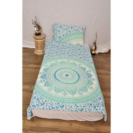 "Indian Turquoise White Urban Aztec Outfitters Tapestry Wall Hanging Mandala Throw Bedspread Gypsy Cover Boho Single Twin Duvet Doona & 1 Pillow Case Set 100% Cotton 80"" x 54"" …"