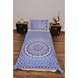 "Indian Blue White Urban Ombre Outfitters Tapestry Wall Hanging Mandala Throw Bedspread Gypsy Cover Boho Single Twin Duvet Doona & 1 Pillow Case Set 100% Cotton 80"" x 54"" …"