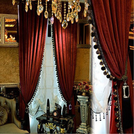 Luxury Curtain for Living Room Blackout Velvet 2 Panels Curtains Set Luxury Tassel Bedroom Curtains (Burgundy, （50W×96L）×2)