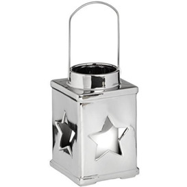 Hill 1975 Silver Ceramic Star Candle Holder with Handle, Mixed, 19.5 x 12 x 12 cm