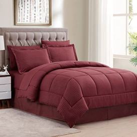 Sweet Home Collection 2 Pillowcases & 2 Shams & Bed Skirt All Season Warmth, Fine Double Brushed Microfiber/100% Fiber Fill, Dobby Burgundy, Twin