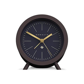 NEWGATE Fred Barrel Alarm Clock - 'No-Tick' - Round Clock - Retro Alarm Clock - Analogue No-Tick Alarm Clock - Small Alarm Clock - Marker Dial - Mid-Century (Chocolate Brown/Black Dial)