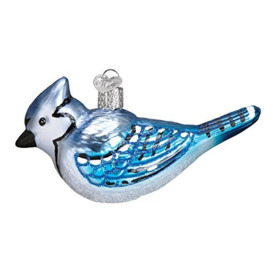 Old World Christmas Bird Watcher Collection Glass Blown Ornaments for Christmas Tree Bright Blue 2.0, Glass, Light Blue Jay, 4x4