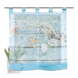 Home fashion Looped Roman Blind Voile Digital Print Maritime Polyester Blue 140 x 60 cm