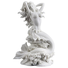 JFSM INC Large Beautiful Mermaid Upon Rock - White Statue Sculpture Figurine