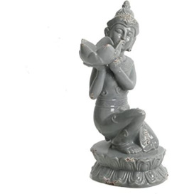 Mezzaluna Gifts Grey Home or Garden Dolomite Buddha Figurine with Tea Light Holder, Multicoloured, One Size