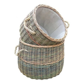 Red Hamper Set of 2 Lined Rustic Willow Country Log Baskets, Wicker, Brown, 50 x 50 x 40 cm