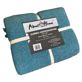 "About Home Cotton Rich Herringbone Blanket Throw, Settee Cover (TEAL/Natural, 102""x155"")"