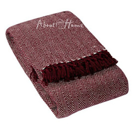 "About Home Herringbone Cotton Blanket Throw, Settee Cover (MAROON/natural, 70""x100"")"